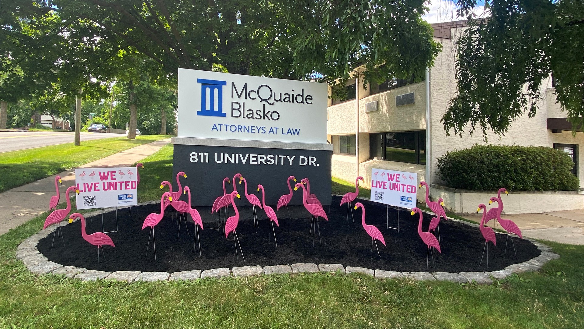 Centre County United Way Flamingos Visit McQuaide Blasko!