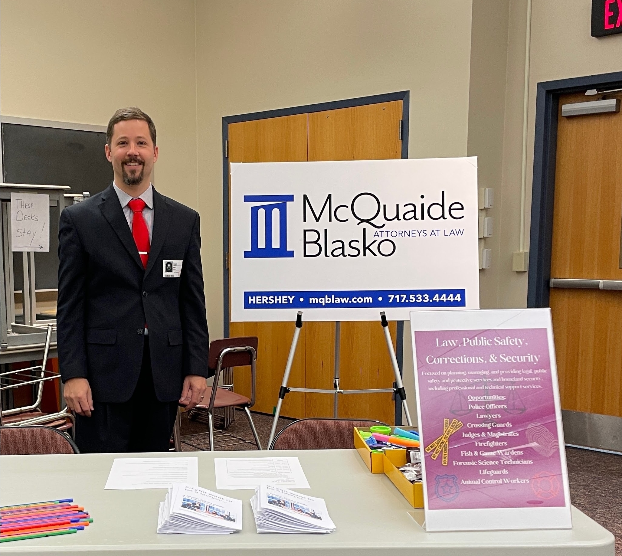 McQuaide Blasko Attorney, Asahel Church attended Career Day at Hershey Middle School on November 18, 2022